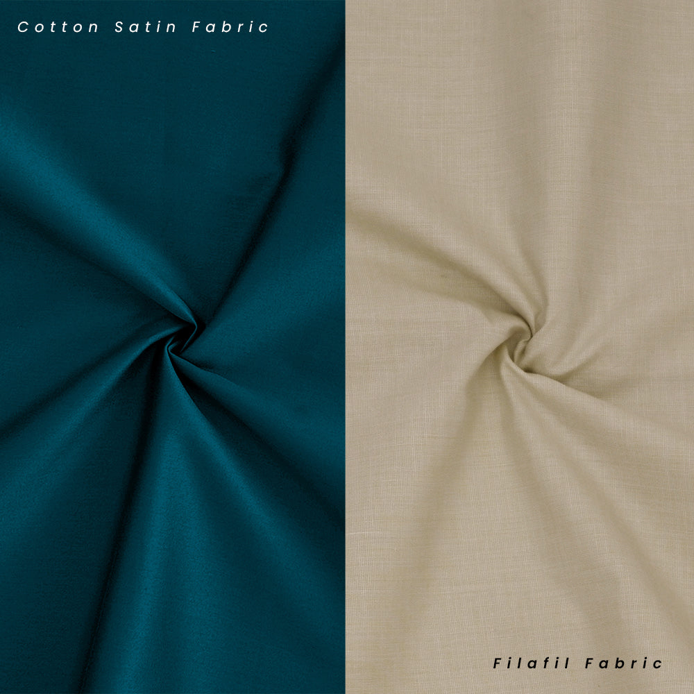 Cotton Satin Teal Blue & Filafil Cream- Classic Pocket Shirt Combo (Set of 2)