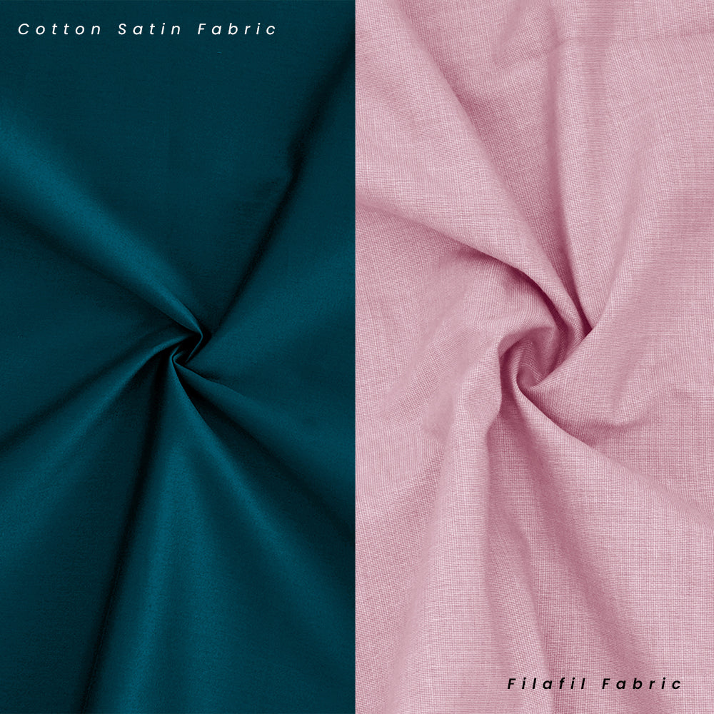 Cotton Satin Teal Blue & Filafil Light Pink- Classic Pocket Shirt Combo (Set of 2)