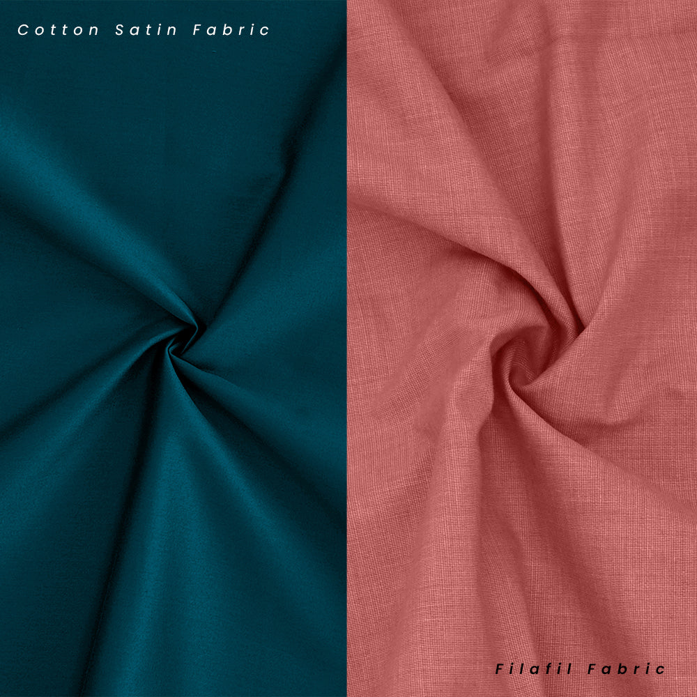 Cotton Satin Teal Blue & Filafil Peach- Classic Pocket Shirt Combo (Set of 2)