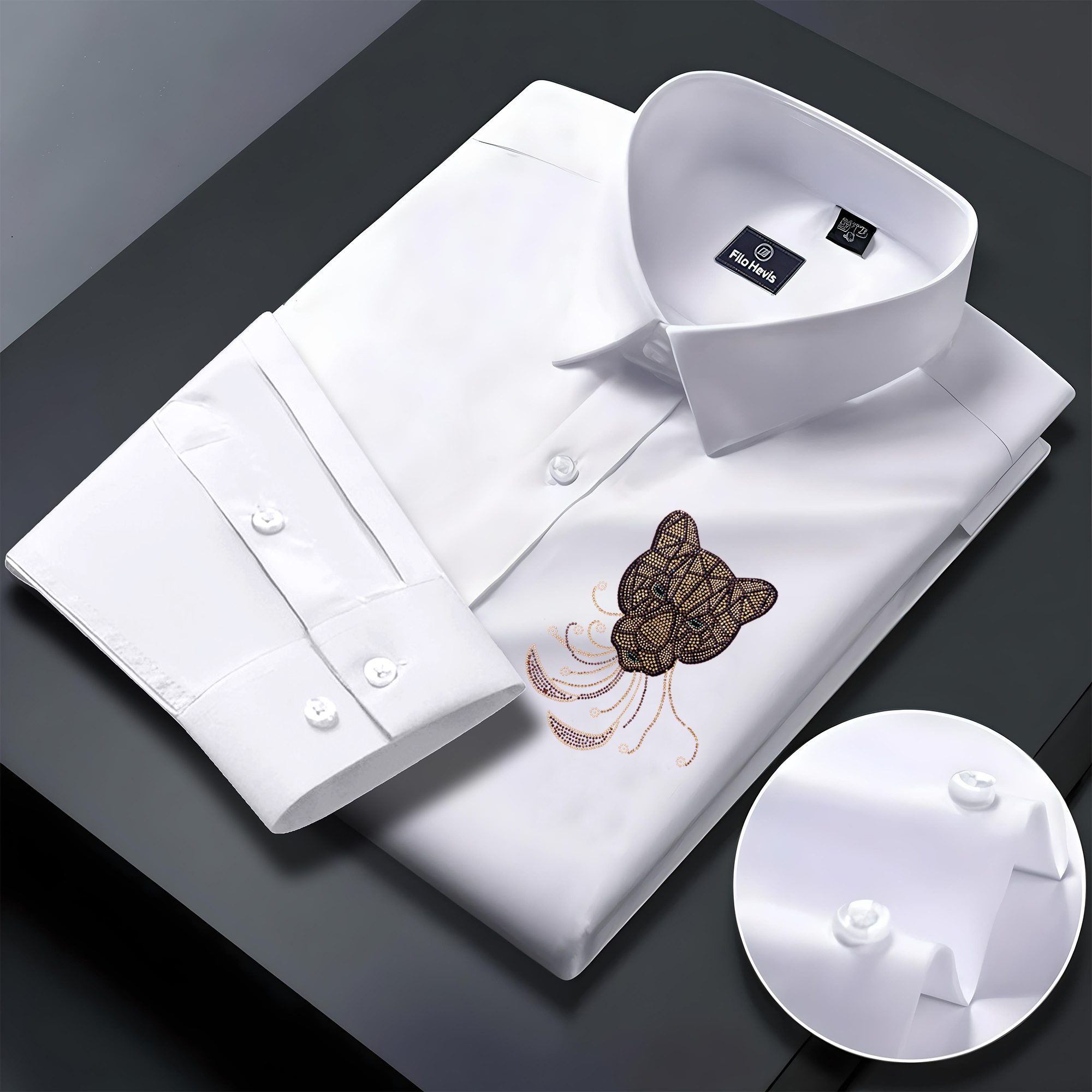 PARTY SHIRTS FOR MEN | PREMIUM SHIRTS | CLUB SHIRTS Tiger Embroidery-WHITE