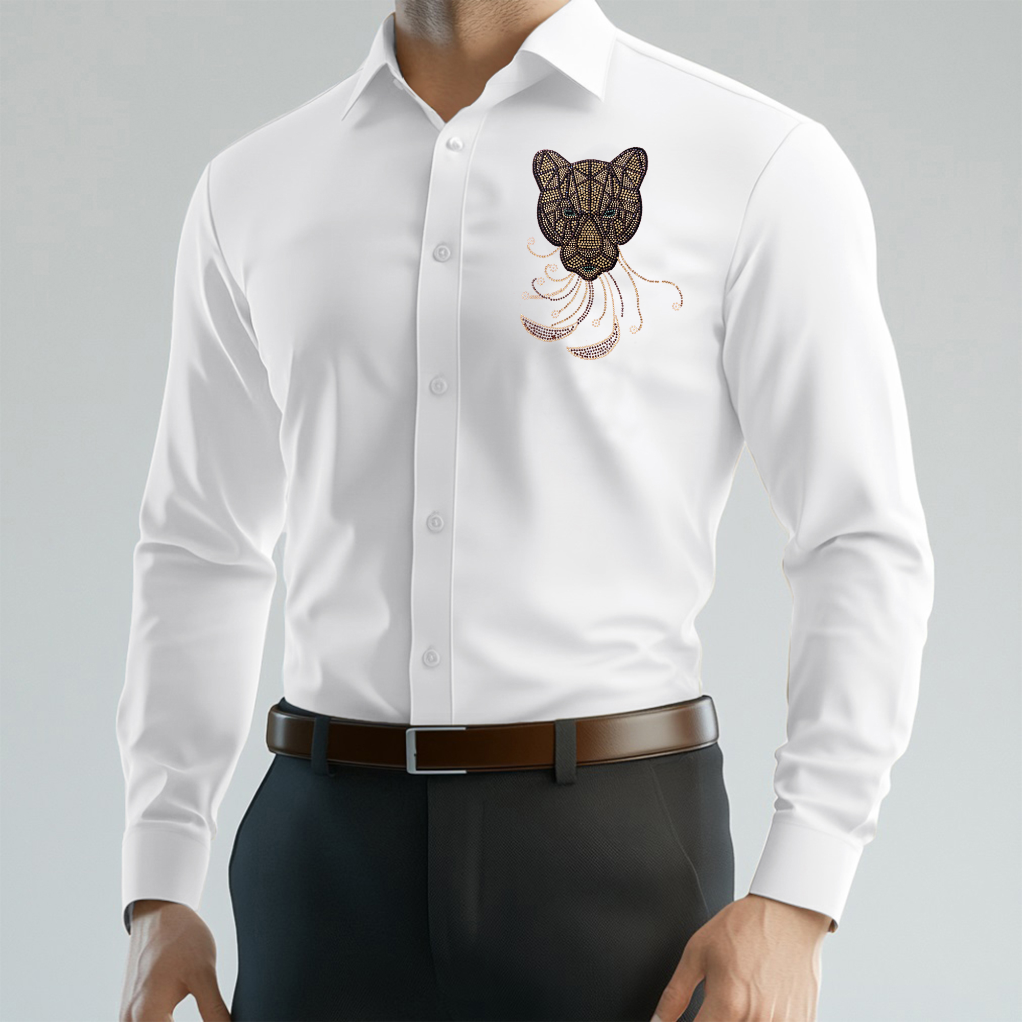 PARTY SHIRTS FOR MEN | PREMIUM SHIRTS | CLUB SHIRTS Tiger Embroidery-WHITE