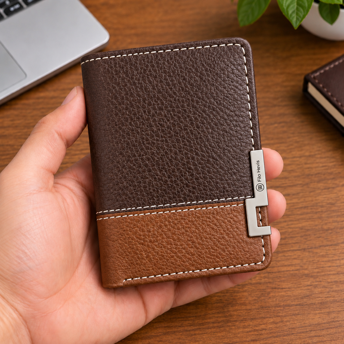 Wallet for Men | Textured Bifold Wallet with Zipper Coin Pocket & Card Slots | Brown-Tan