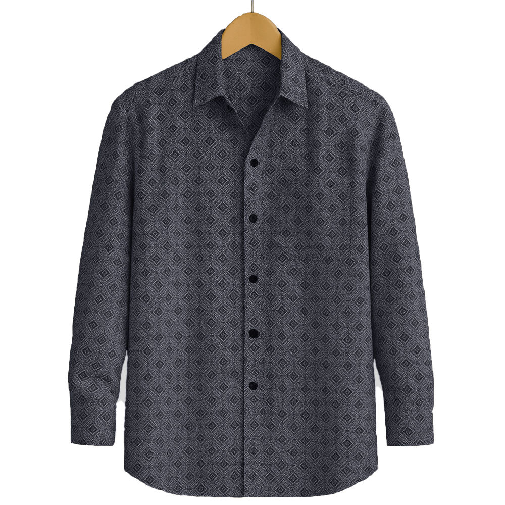 PRINTED SHIRTS | FORMAL & CASUAL SHIRTS FOR MEN | FILO HEVIS GEOMETRIC PRINTS SHIRT COLLECTION-Navy