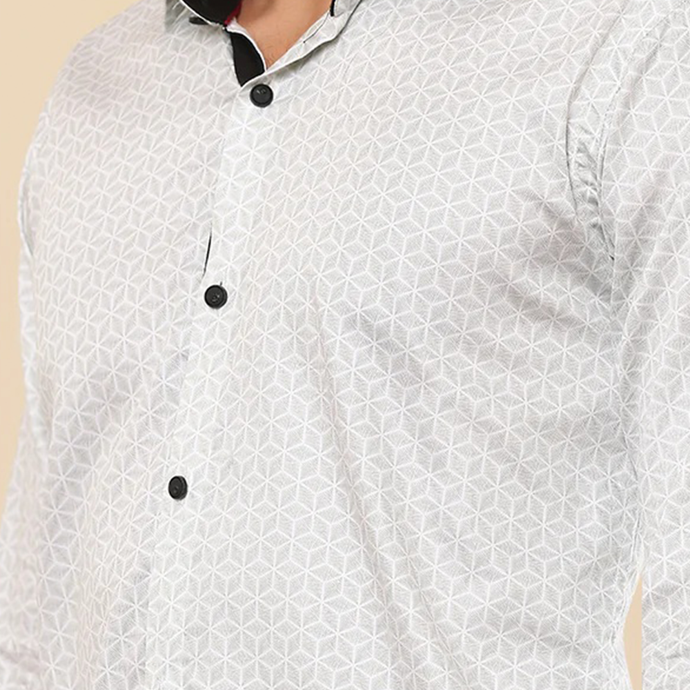 PRINTED SHIRTS | FORMAL & CASUAL SHIRTS FOR MEN | FILO HEVIS GEOMETRIC PRINTS SHIRT COLLECTION-White