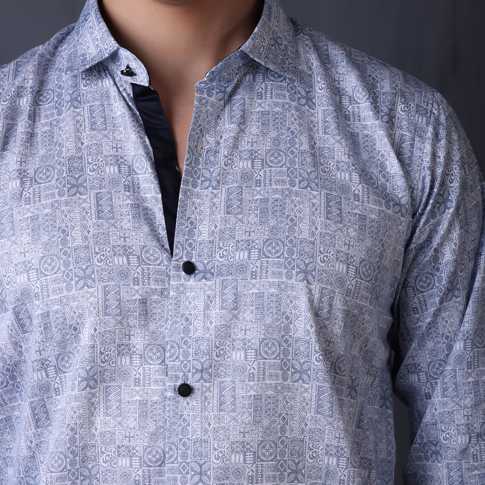 PRINTED SHIRTS | FORMAL & CASUAL SHIRTS FOR MEN | FILO HEVIS GEOMETRIC PRINTS SHIRT COLLECTION-Blue