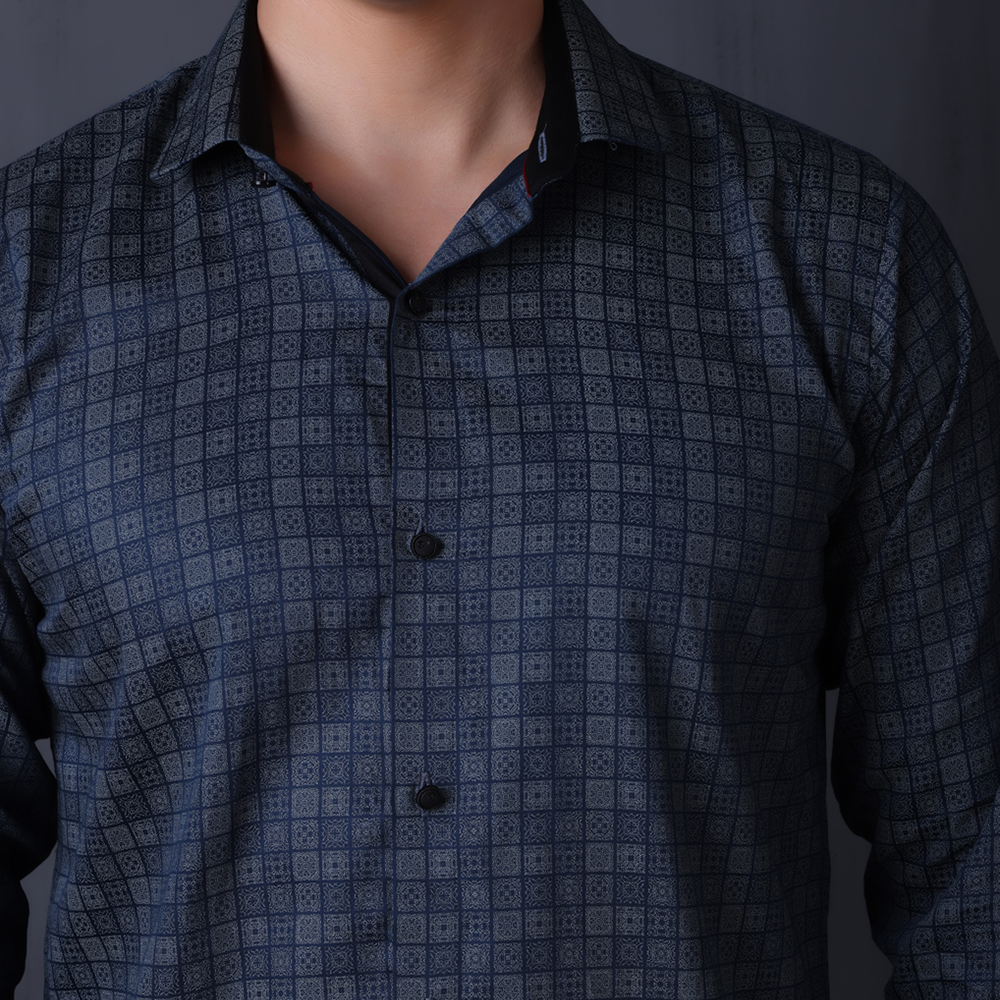 PRINTED SHIRTS | FORMAL & CASUAL SHIRTS FOR MEN | FILO HEVIS GEOMETRIC PRINTS SHIRT COLLECTION-Blue