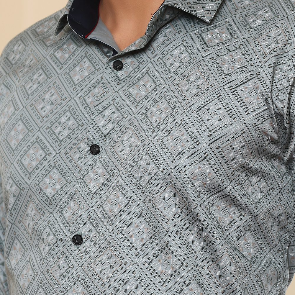PRINTED SHIRTS | FORMAL & CASUAL SHIRTS FOR MEN | FILO HEVIS GEOMETRIC PRINTS SHIRT COLLECTION-Green