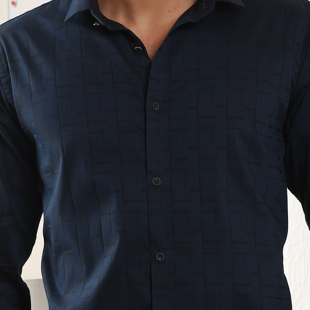 PRINTED SHIRTS | FORMAL & CASUAL SHIRTS FOR MEN | PRINTS SHIRT-NAVY BLUE