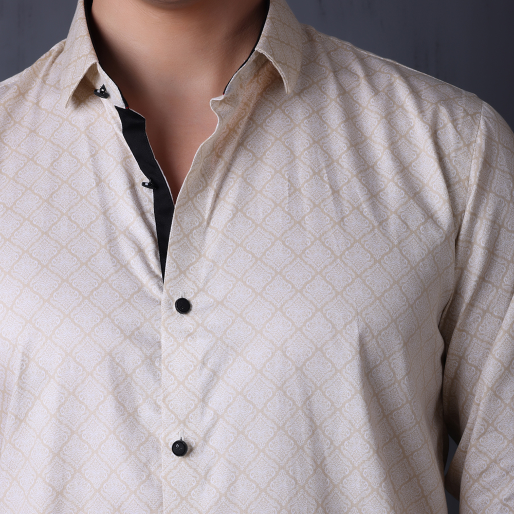 PRINTED SHIRTS | FORMAL & CASUAL SHIRTS FOR MEN | FILO HEVIS GEOMETRIC PRINTS SHIRT COLLECTION-BEIGE