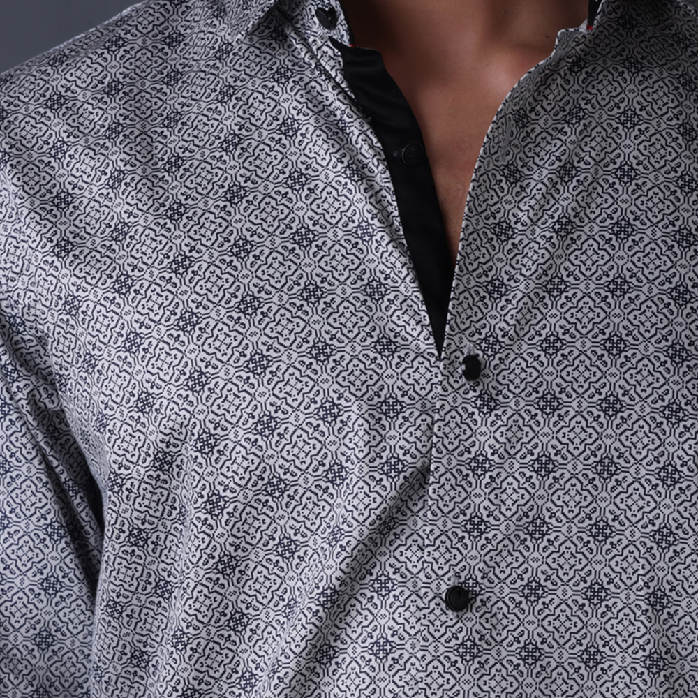 PRINTED SHIRTS | FORMAL & CASUAL SHIRTS FOR MEN | FILO HEVIS GEOMETRIC PRINTS SHIRT COLLECTION-Grey