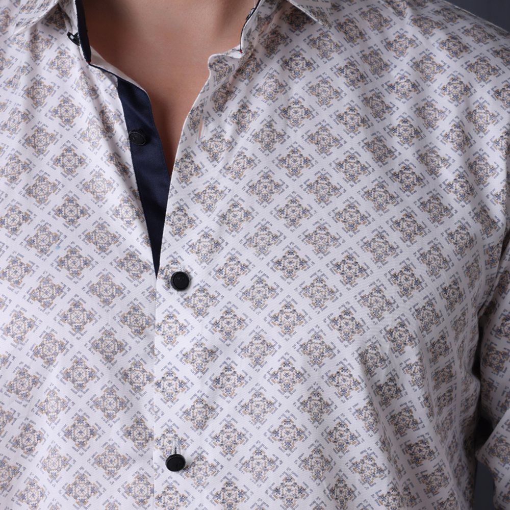 PRINTED SHIRTS | FORMAL & CASUAL SHIRTS FOR MEN | FILO HEVIS GEOMETRIC PRINTS SHIRT COLLECTION-Beige