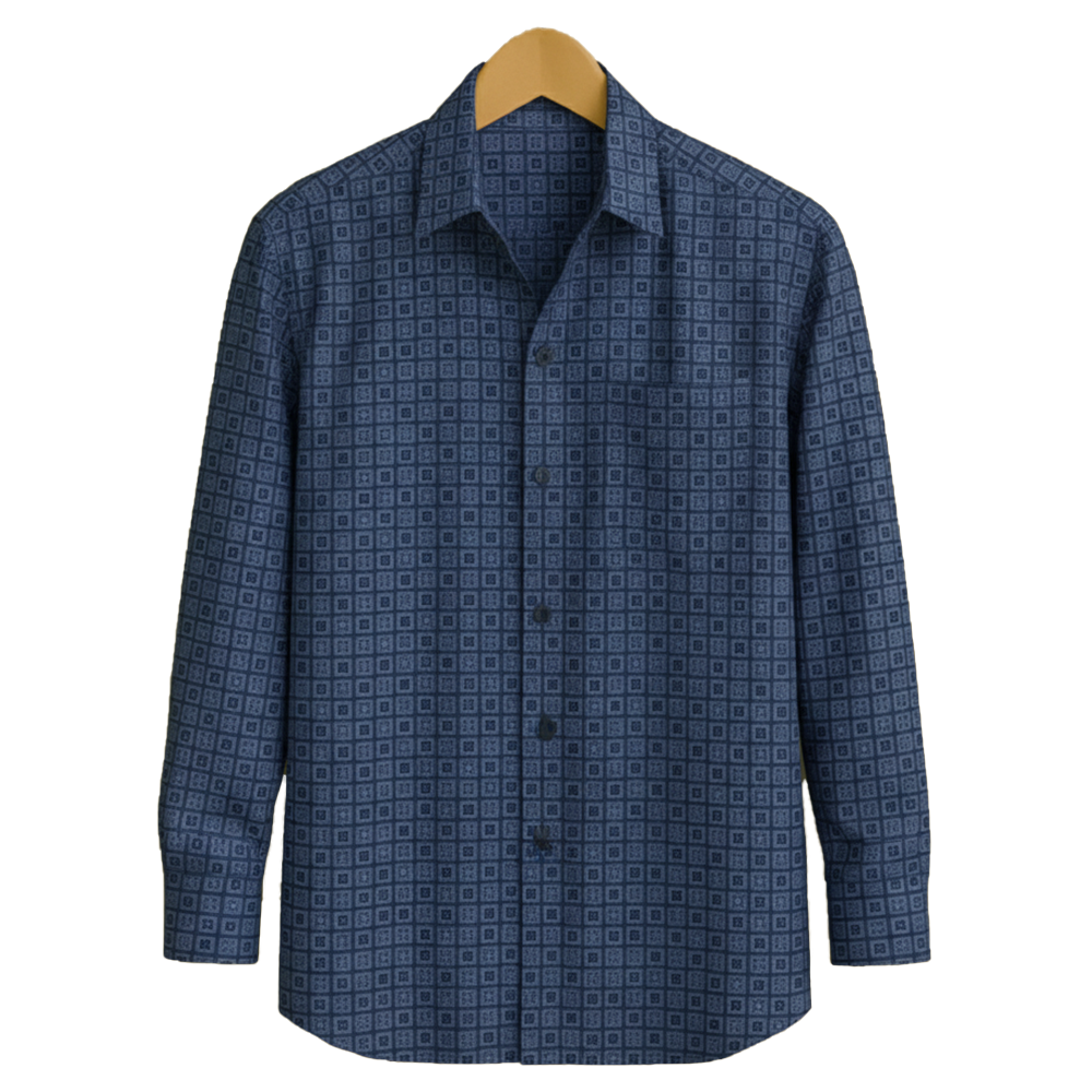 PRINTED SHIRTS | FORMAL & CASUAL SHIRTS FOR MEN | FILO HEVIS GEOMETRIC PRINTS SHIRT COLLECTION-Blue