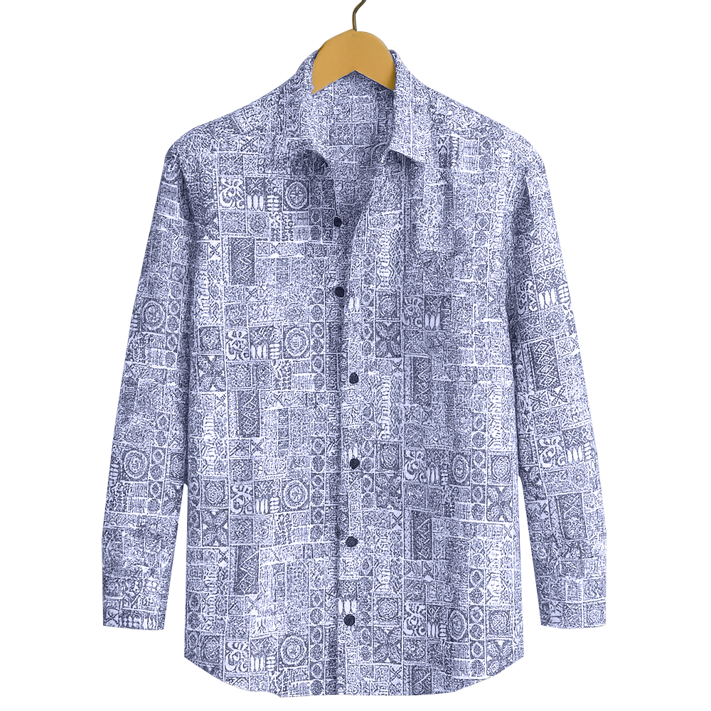 PRINTED SHIRTS | FORMAL & CASUAL SHIRTS FOR MEN | FILO HEVIS GEOMETRIC PRINTS SHIRT COLLECTION-Blue