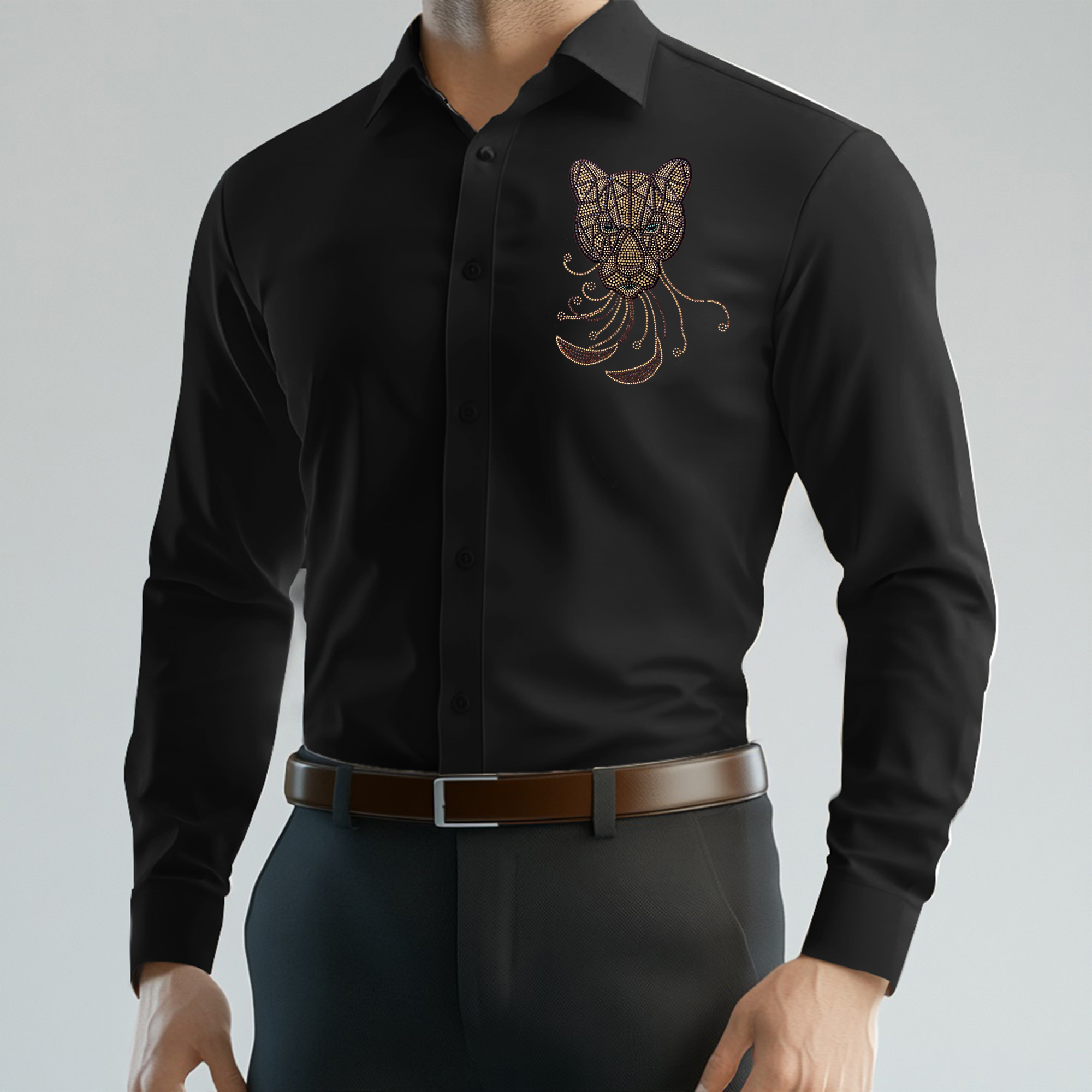 PARTY SHIRTS FOR MEN | PREMIUM SHIRTS | CLUB SHIRTS Tiger Embroidery-BLACK
