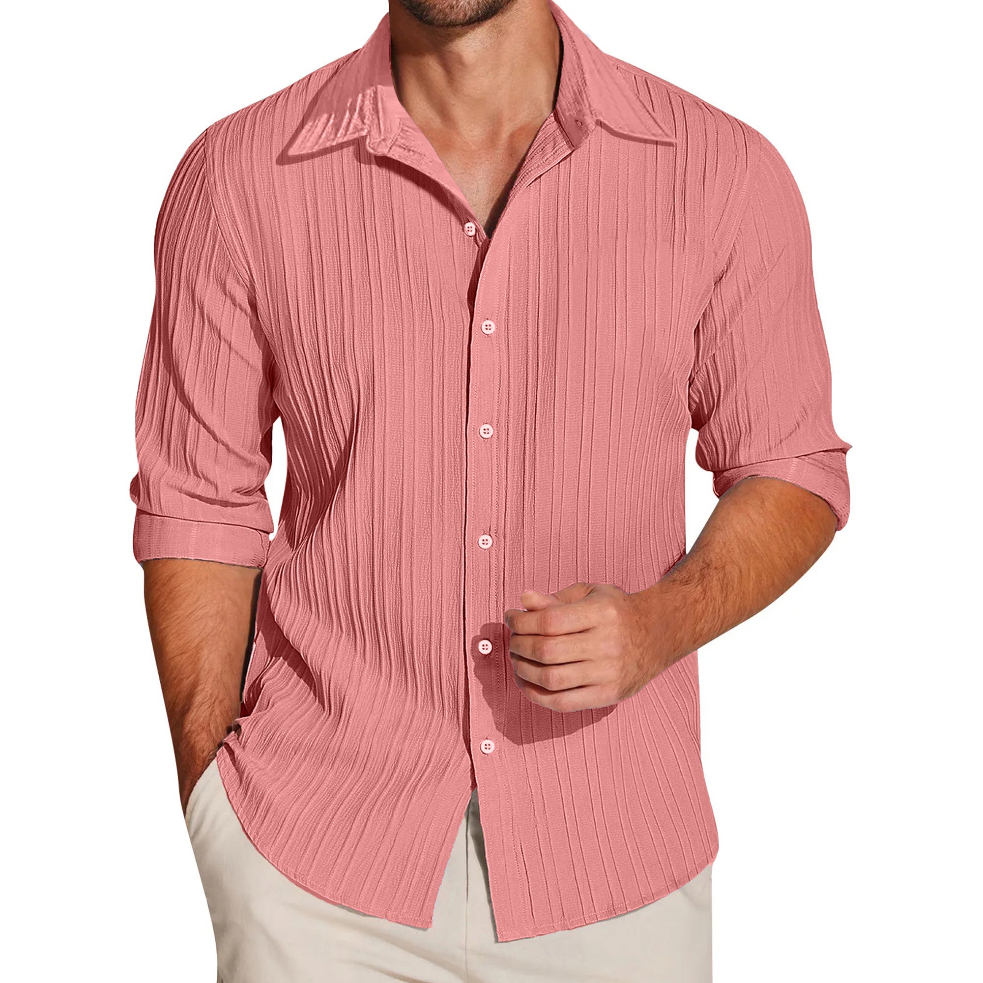 Crushed Self Stripe Peach Shirt