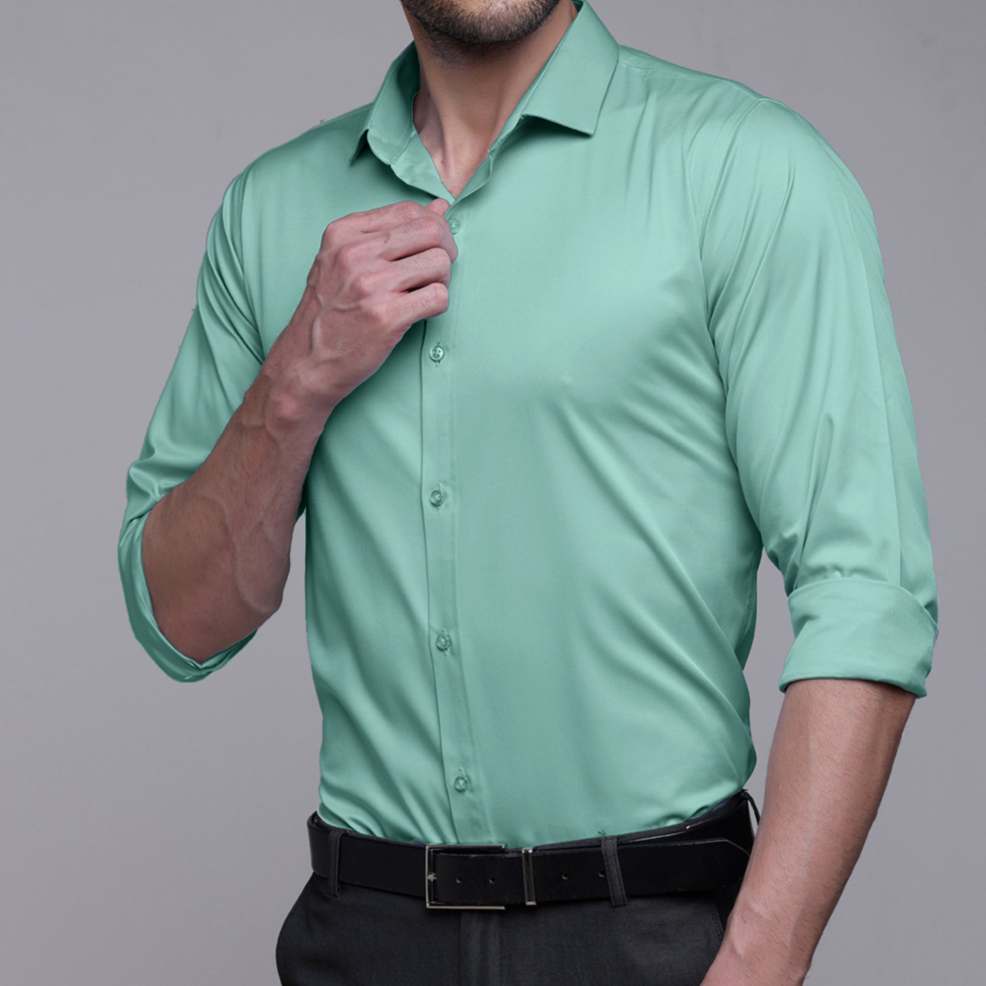 PREMIUM SATIN SHIRT | FORMAL SHIRT FOR MEN | LUXURIOUS SATIN LYCRA PARTY WEAR-Sea Green Shirt