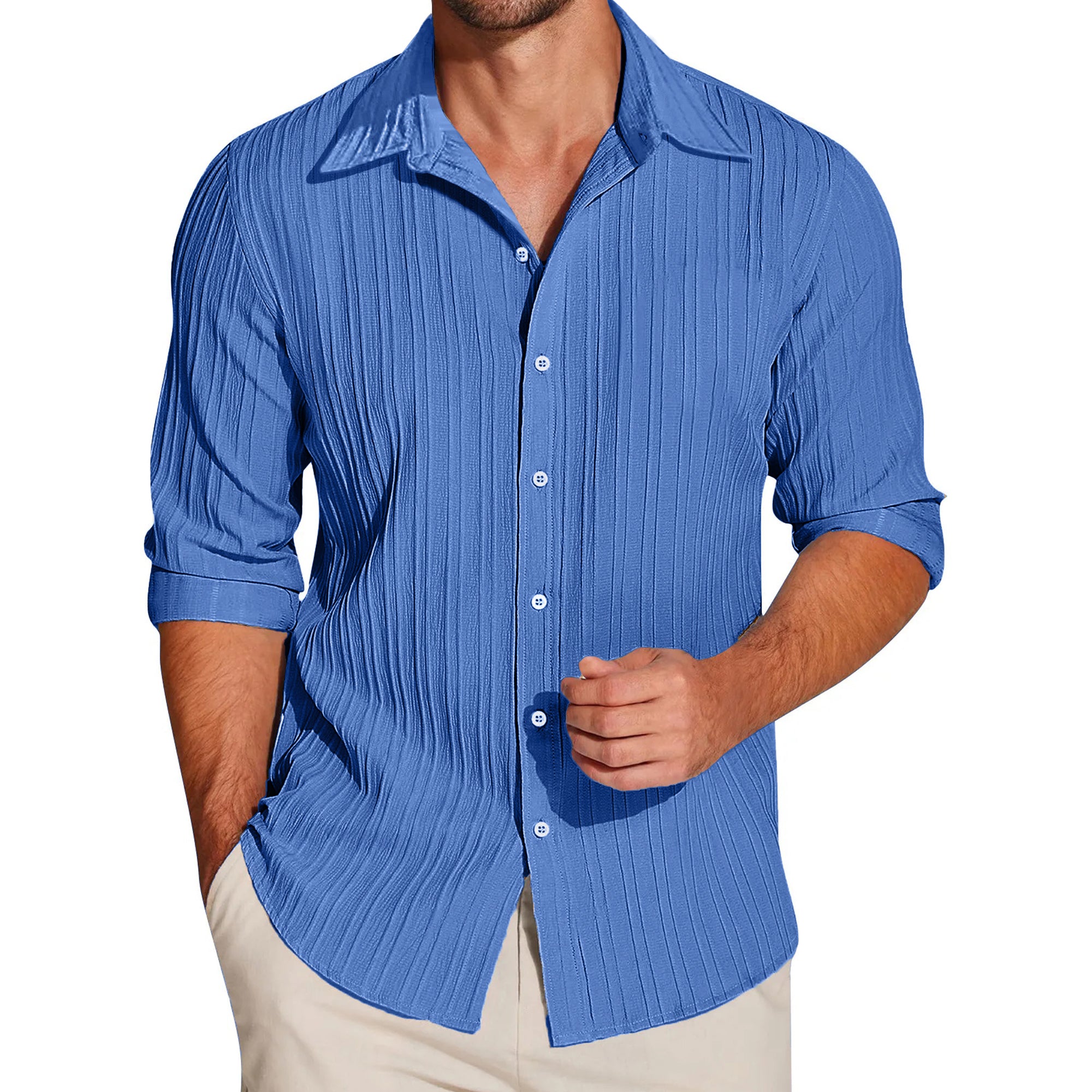 Crushed Self Stripe Royal Blue Shirt