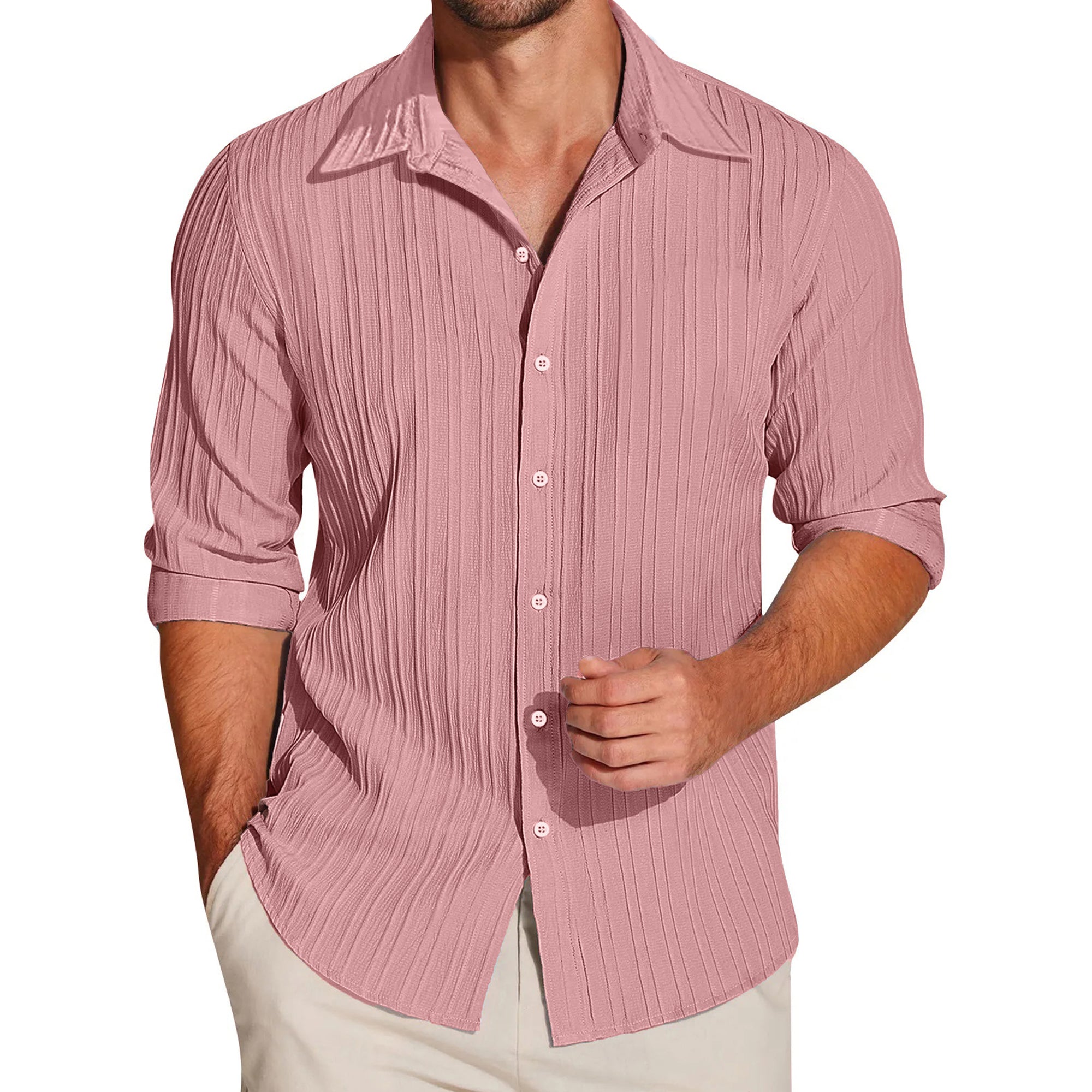Crushed Self Stripe Pink Shirt