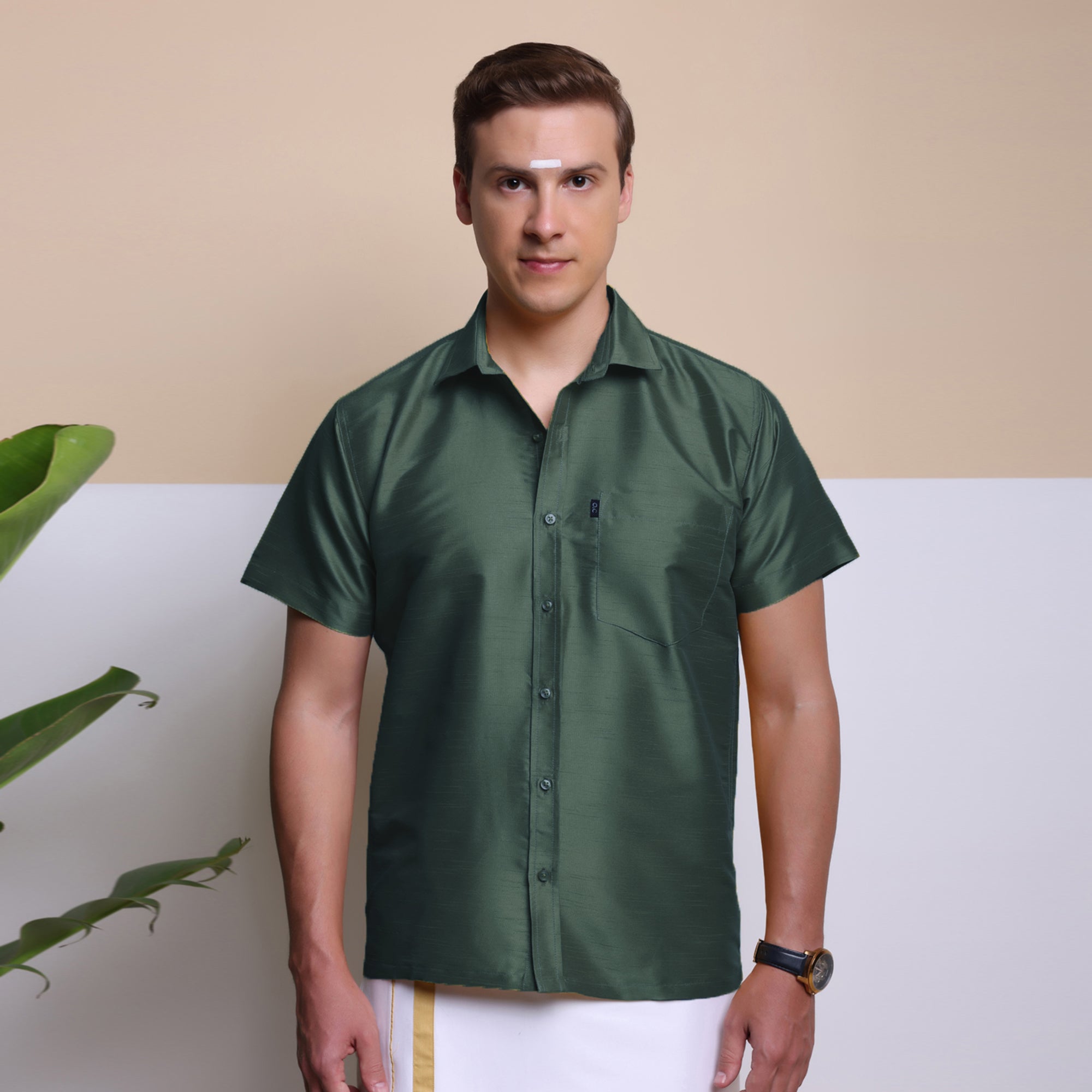 Men's Ethnic Wear Silk Shirt (Hunter Green)