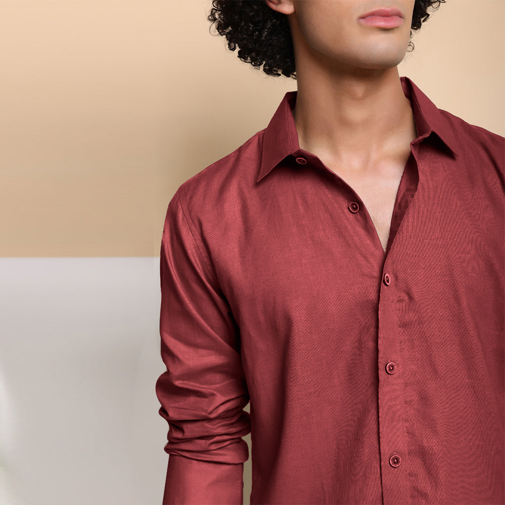 Men's Pure Linen Casual Shirt - Red