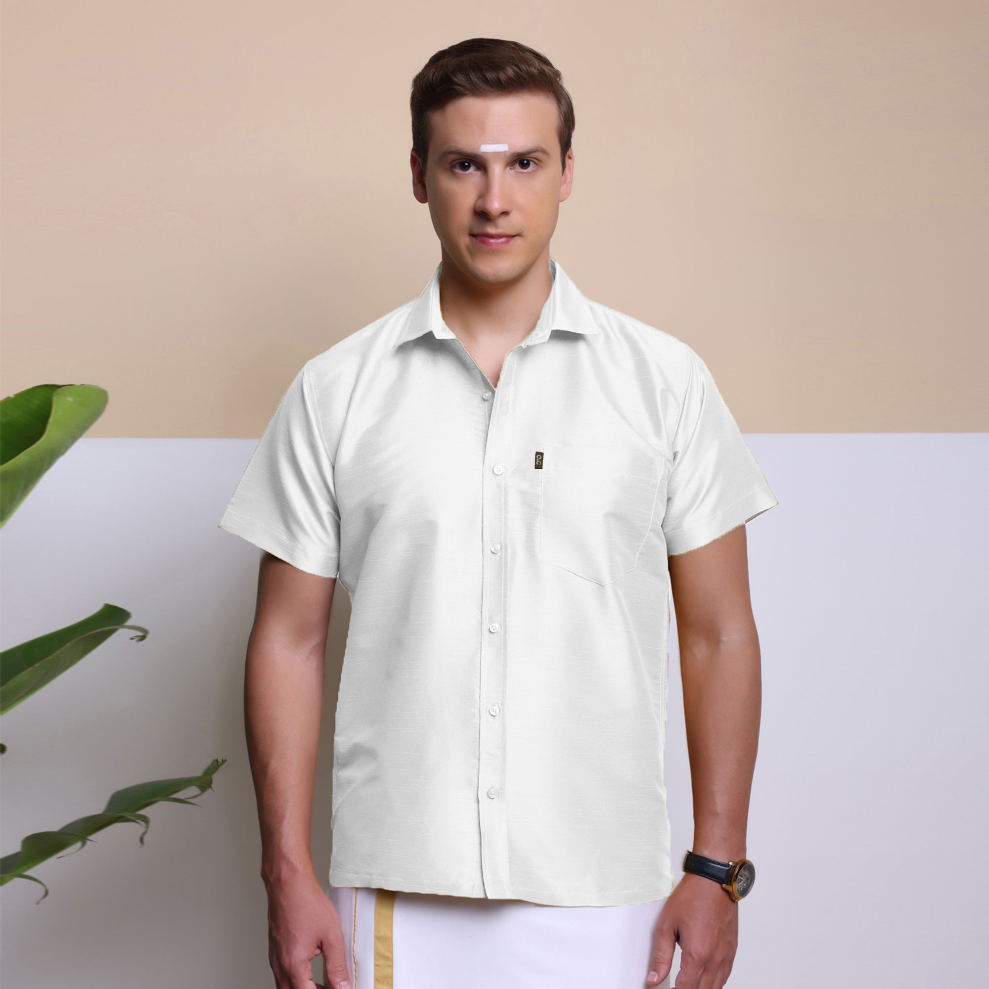 Men's Ethnic Wear Silk Shirt (White)