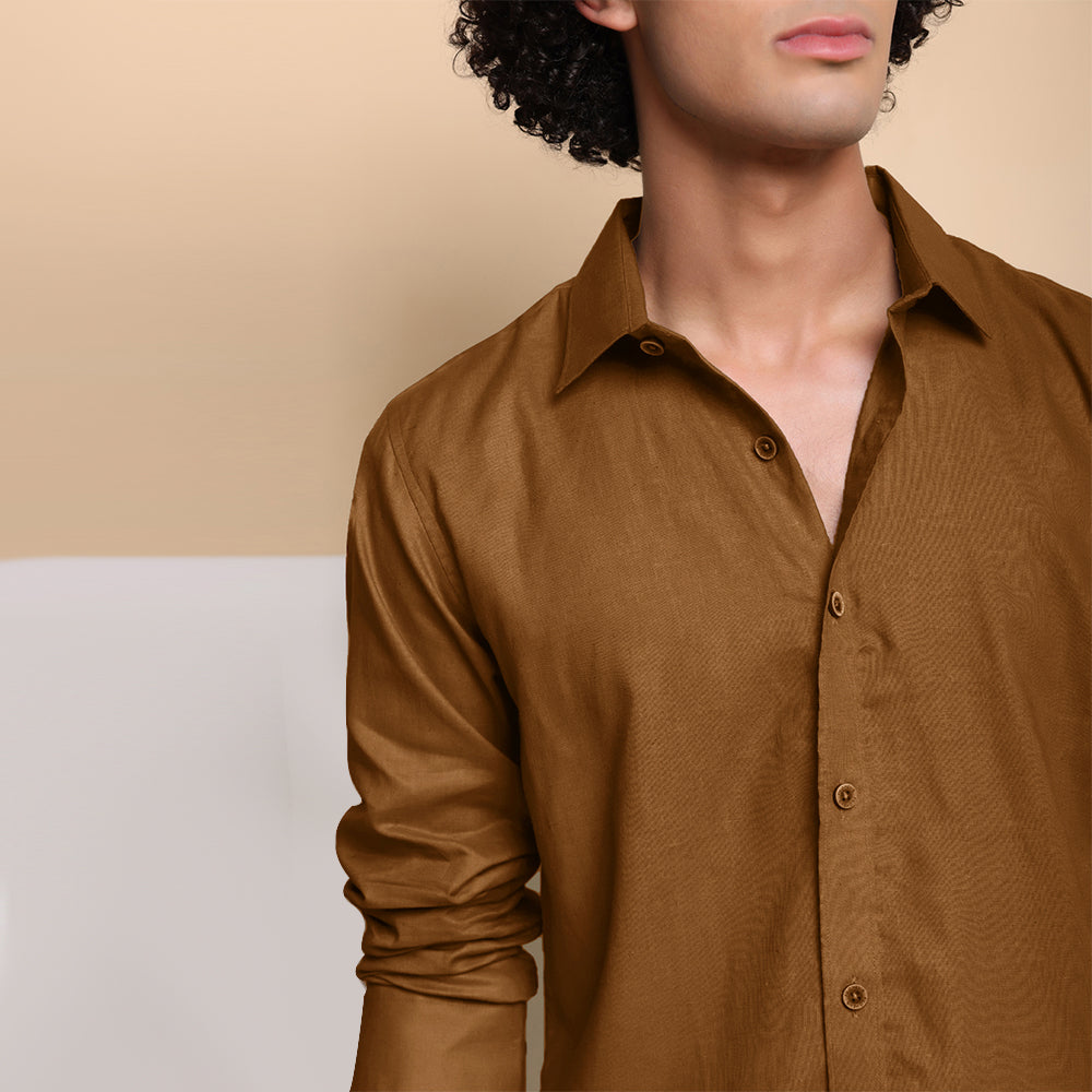 Men's Pure Linen Casual Shirt - Orange