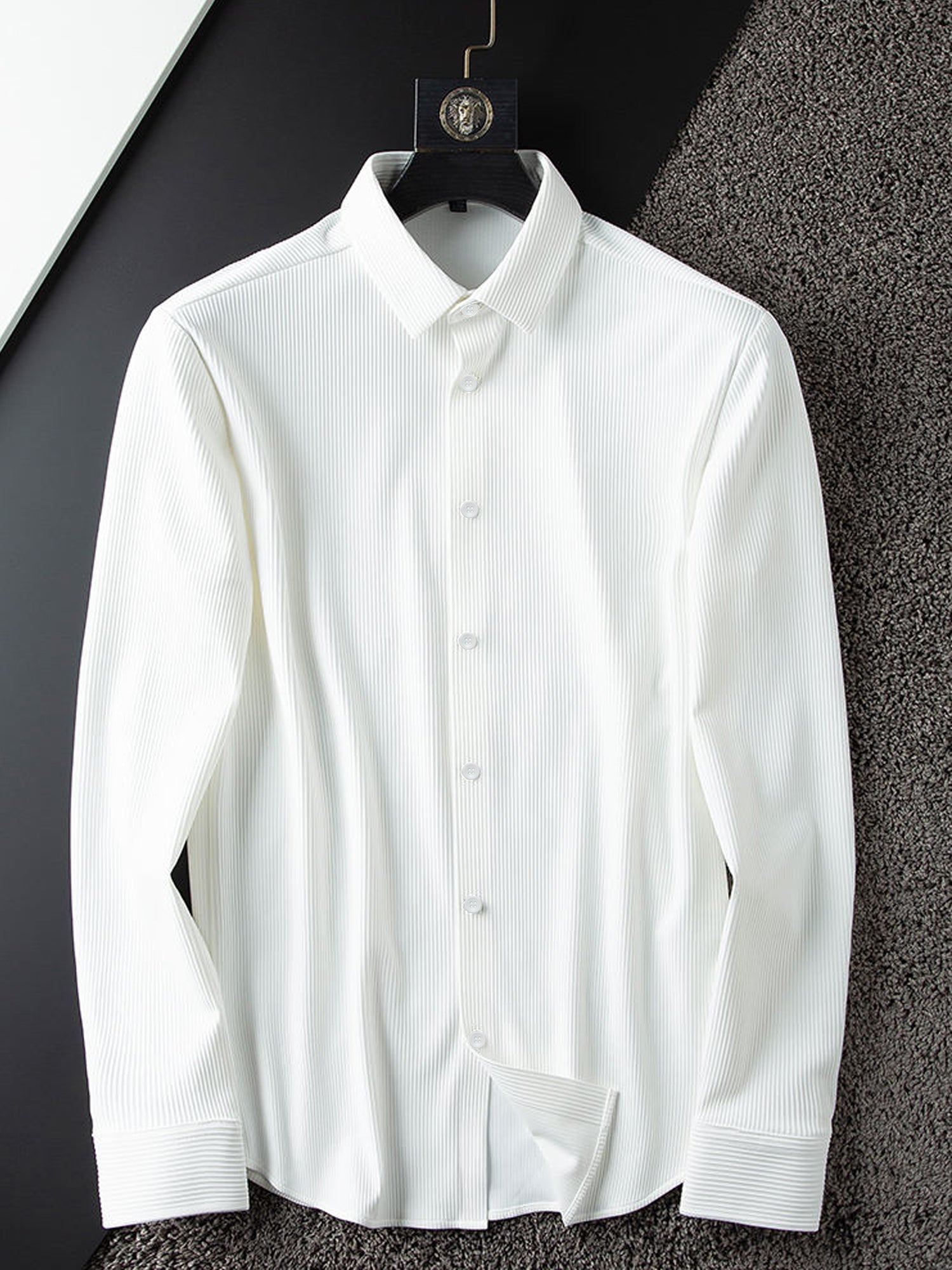 Corduroy Casual Shirts for Men Blended Fabric - White