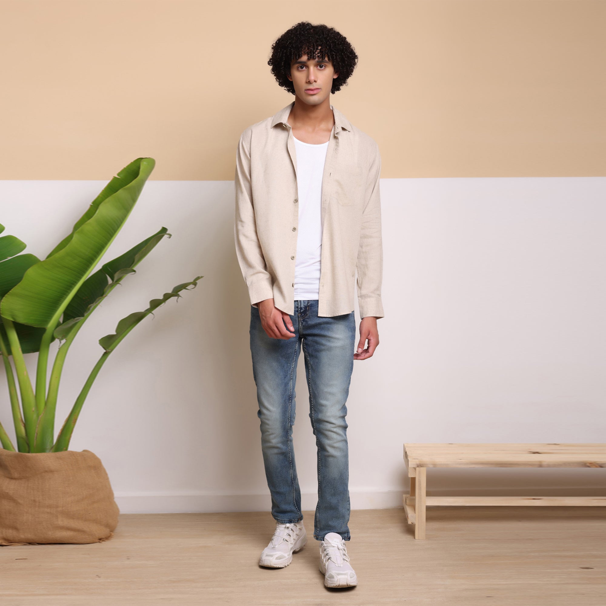 FINE LINEN SHIRTS FOR MEN (Full Sleeves)-Natural Beige
