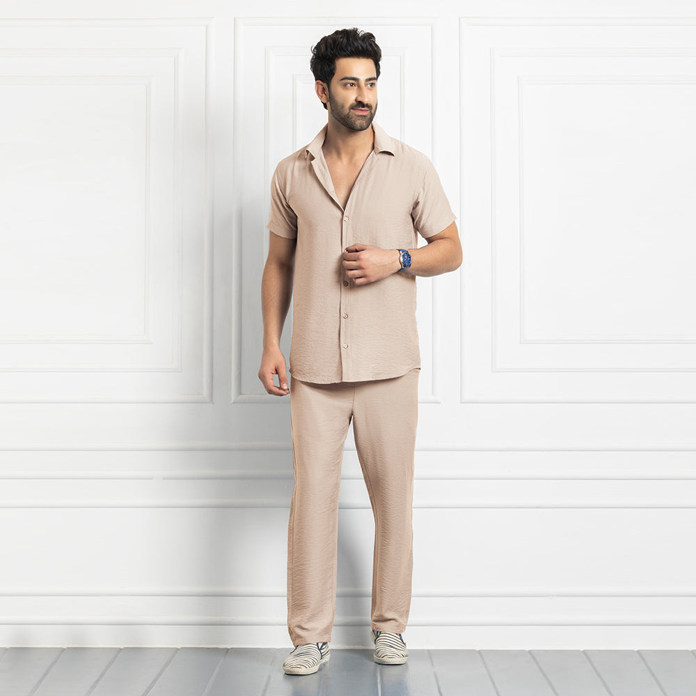 Men's Linen Shirt Co-ords Set- Beige