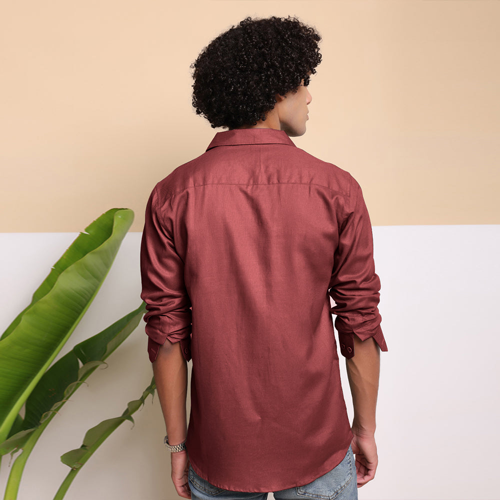 Men's Pure Linen Casual Shirt - Red