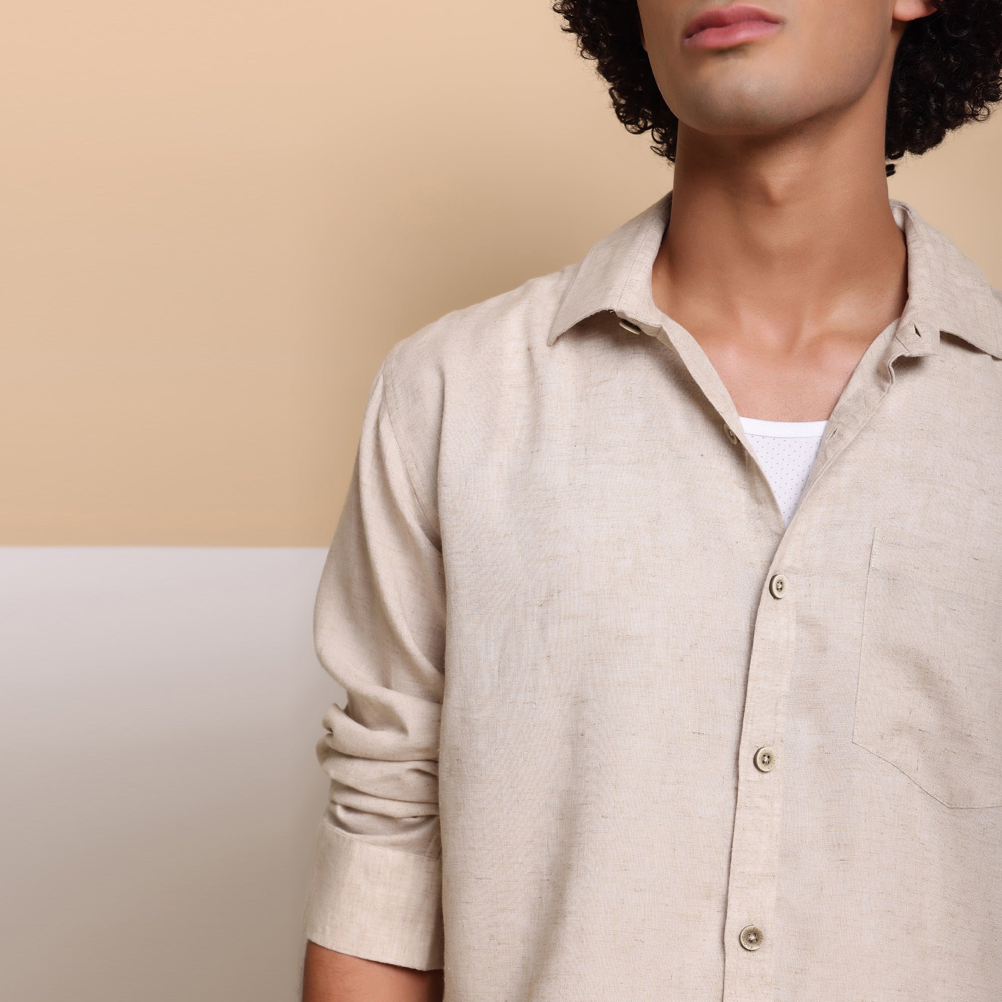 FINE LINEN SHIRTS FOR MEN (Full Sleeves)-Natural Beige