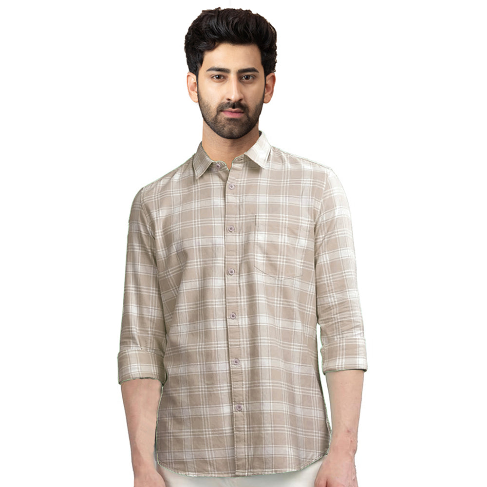 Check Regular Fit Cotton Shirt - Light Brown