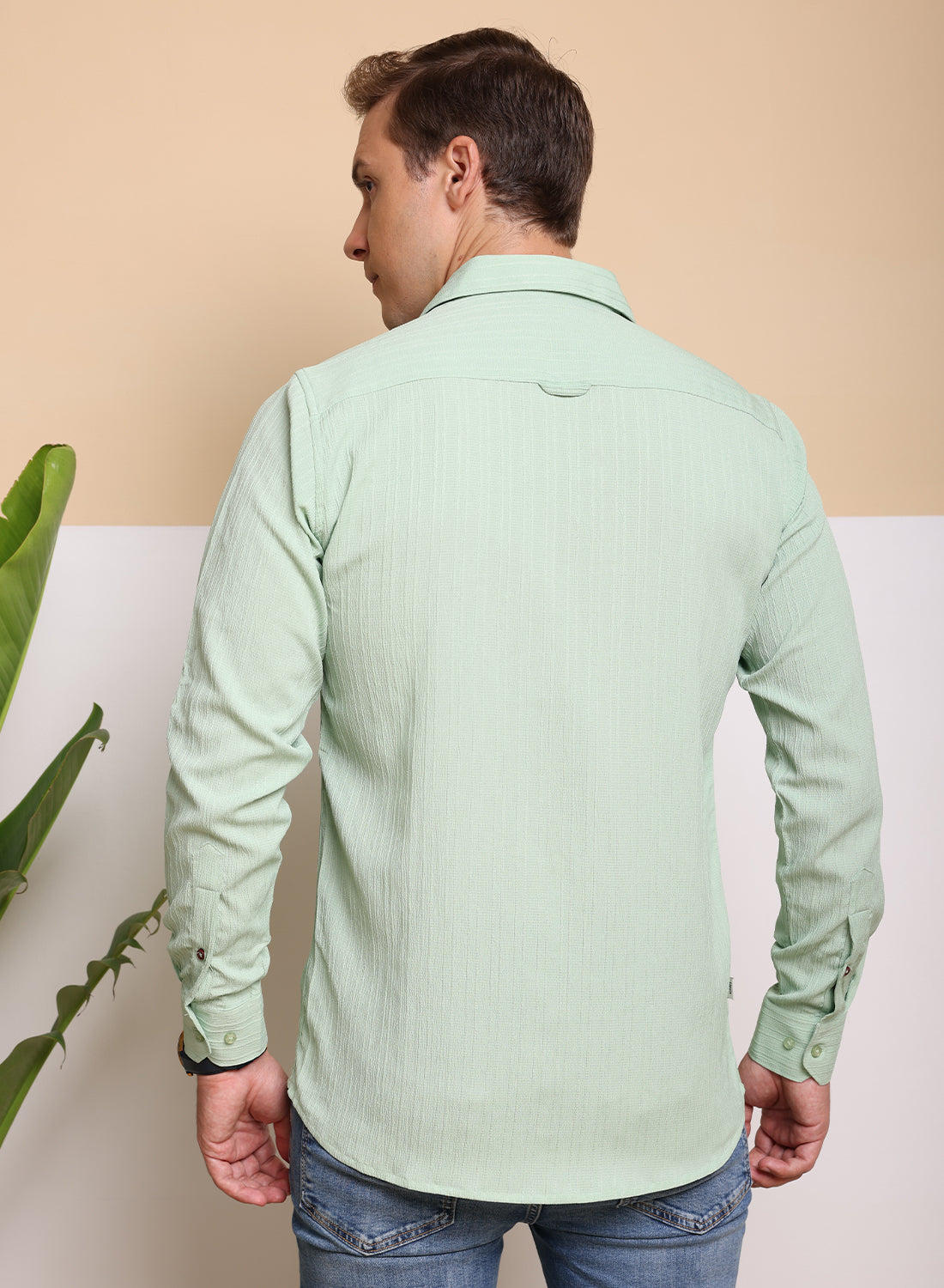 Crushed Self Stripe Shirt Light Green Color