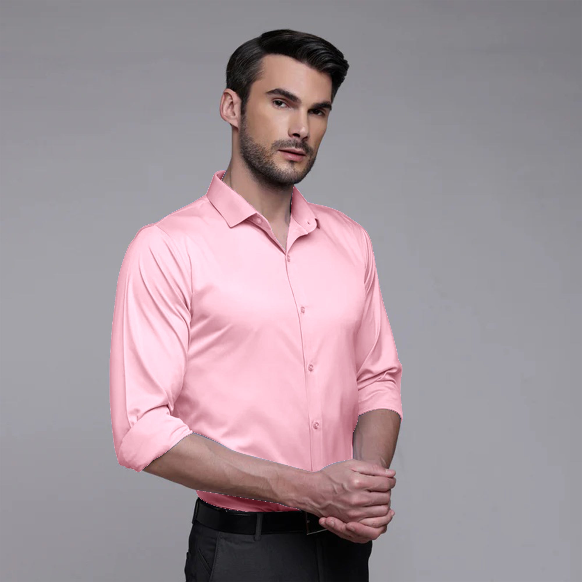 PREMIUM SATIN SHIRT | FORMAL SHIRT FOR MEN | LUXURIOUS SATIN LYCRA PARTY WEAR-Pink Shirt