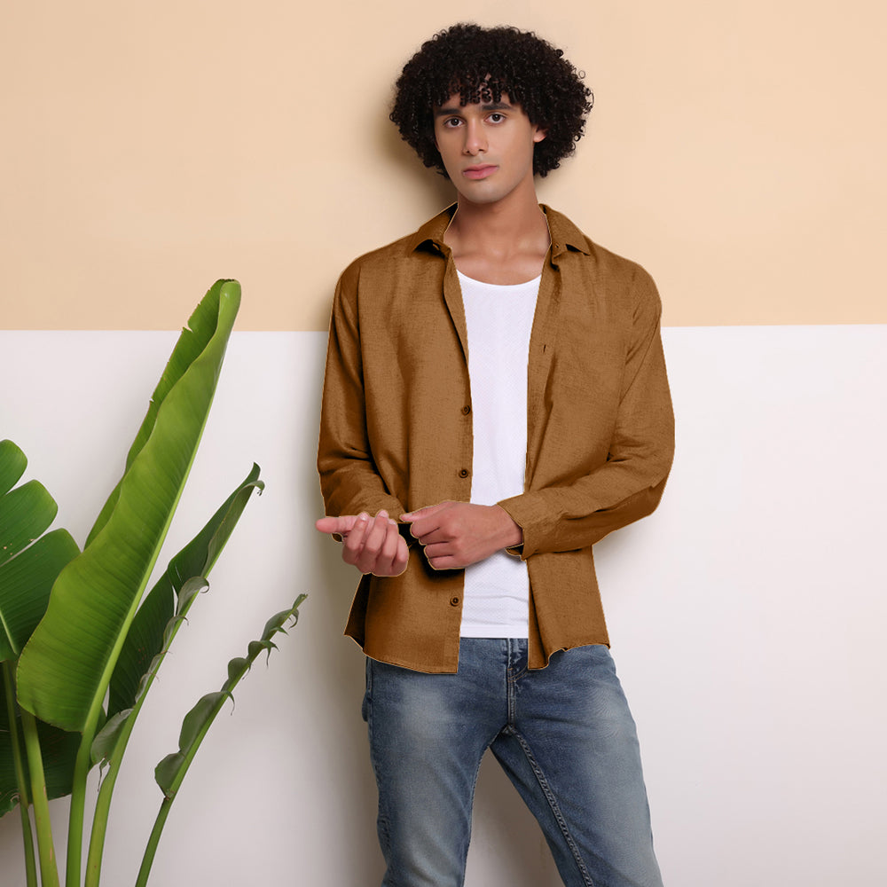 Men's Pure Linen Casual Shirt - Orange