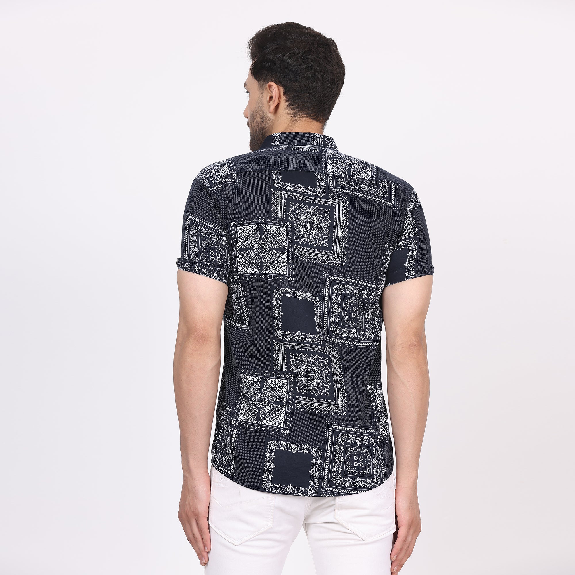 Men's Regular Fit Half Sleeve Printed Shirt-Black