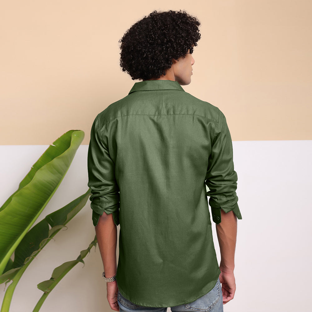 Men's Pure Linen Casual Shirt - Dark Green