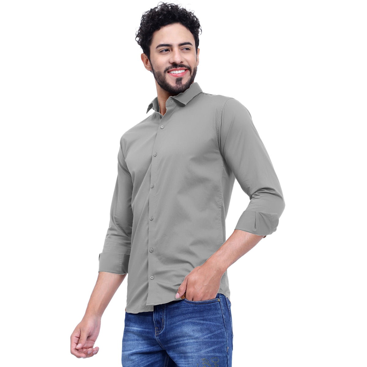 MENS FORMAL REGULAR FIT FULL SLEEVE SHIRT LIGHT GREY