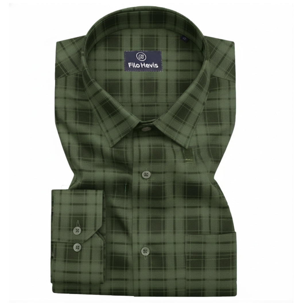 FORMAL COTTON CHECK SHIRTS FOR MEN - Green Plaid (Long Sleeve)