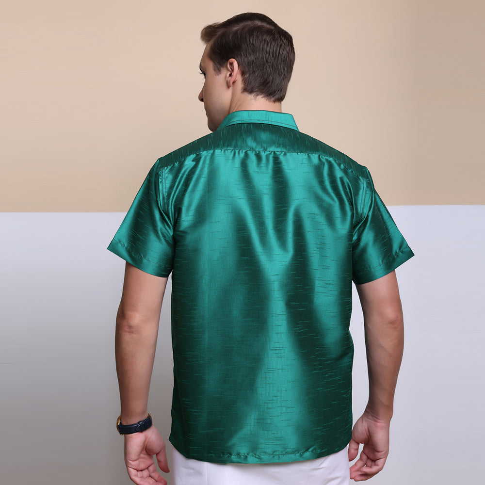 Men's Ethnic Wear Silk Shirt (Dark Green)