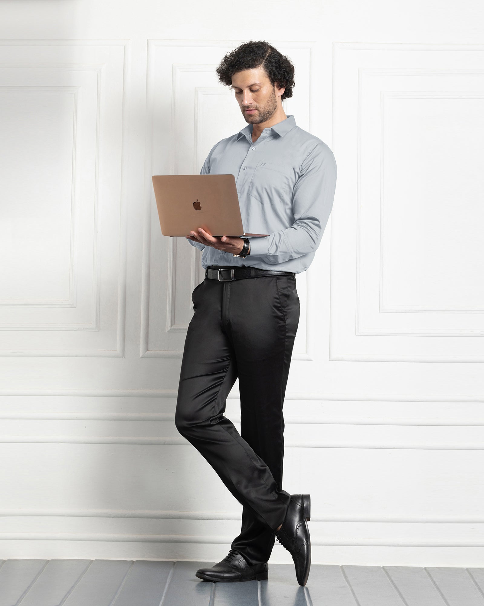 PLATINUM COTTON SATIN FORMAL SHIRT FOR MEN (Single Pocket)-Grey