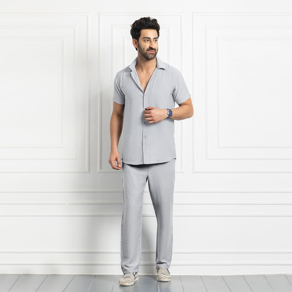 Men's Linen Shirt Co-ords Set- Light Grey