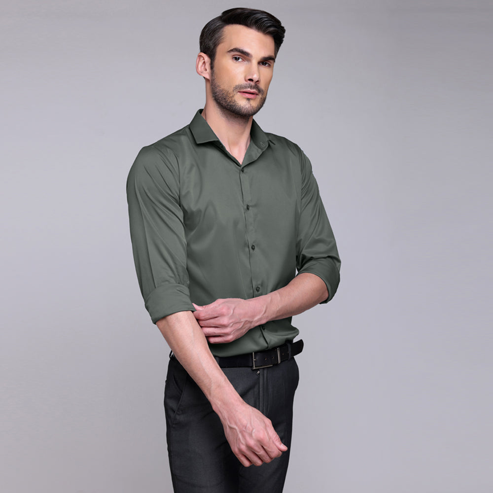 Premium Satin Lycra Formal Dark Grey Shirt