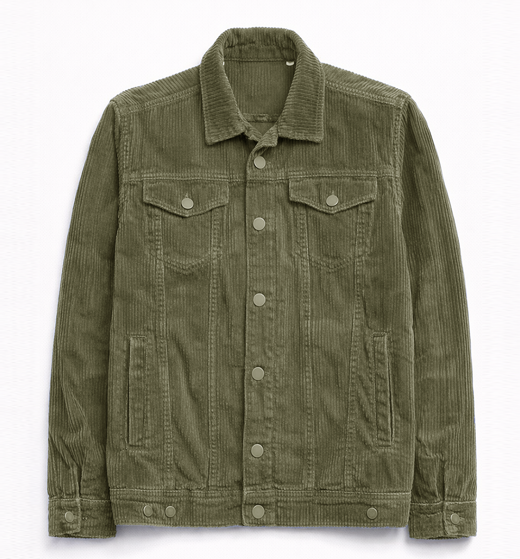 Men’s Olive Green Corduroy Trucker Jacket