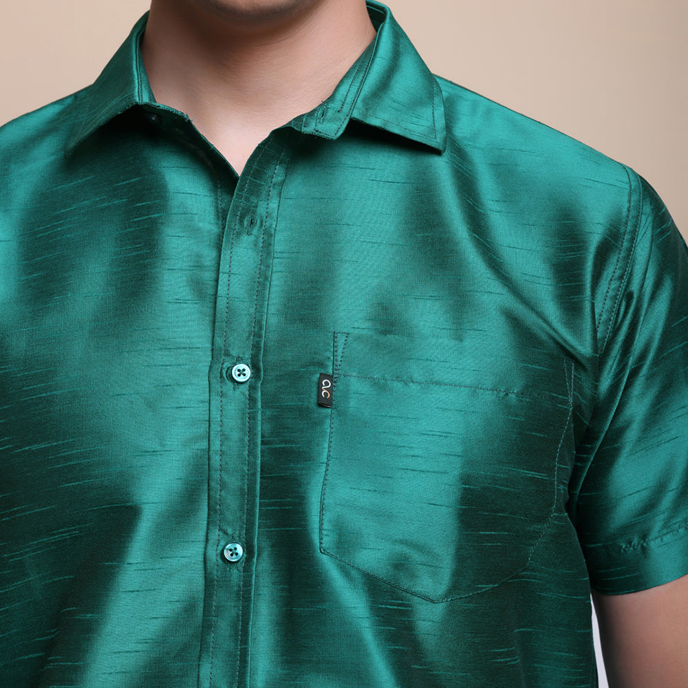 Men's Ethnic Wear Silk Shirt (Dark Green)