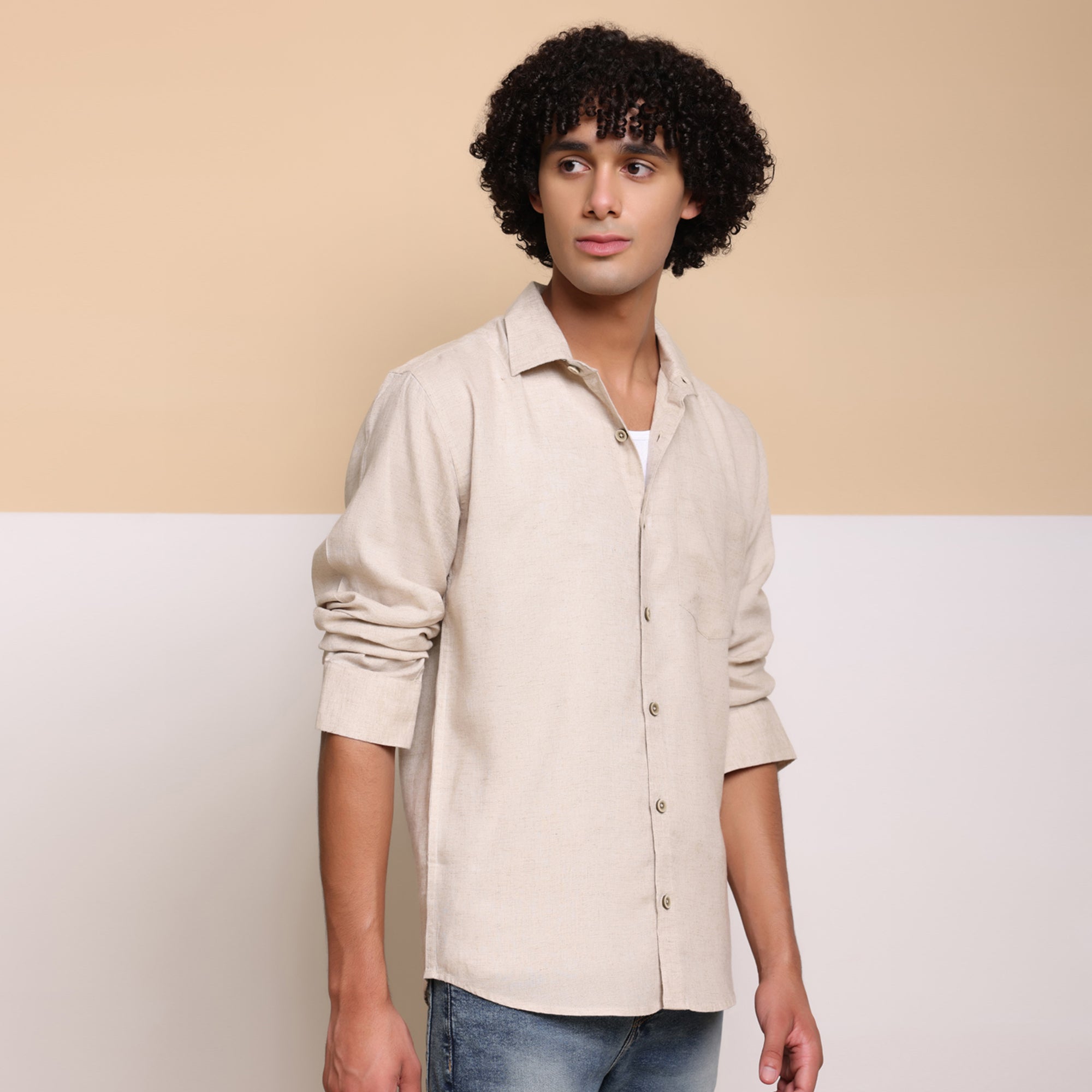 FINE LINEN SHIRTS FOR MEN (Full Sleeves)-Natural Beige