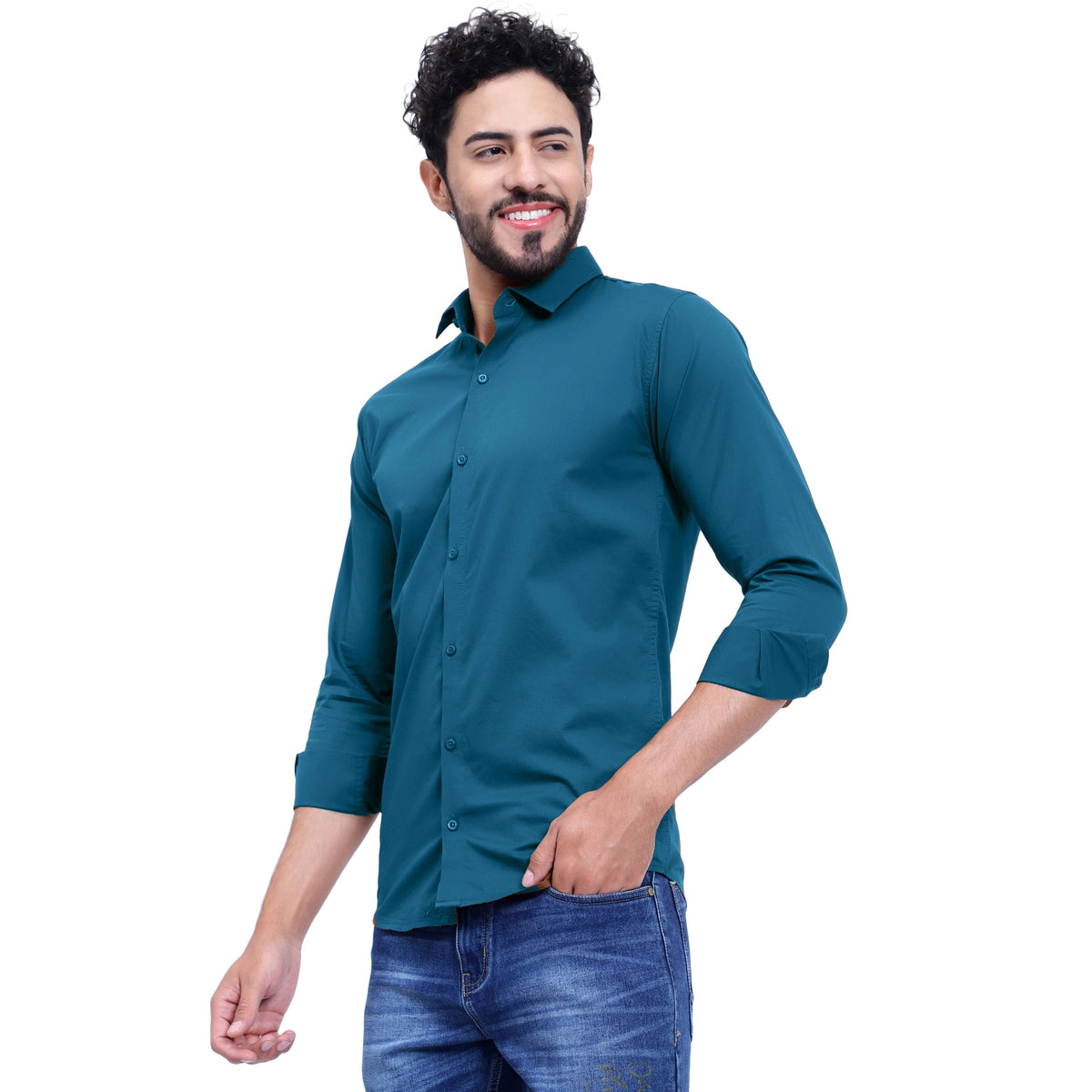 MENS FORMAL REGULAR FIT FULL SLEEVE SHIRT TEAL BLUE