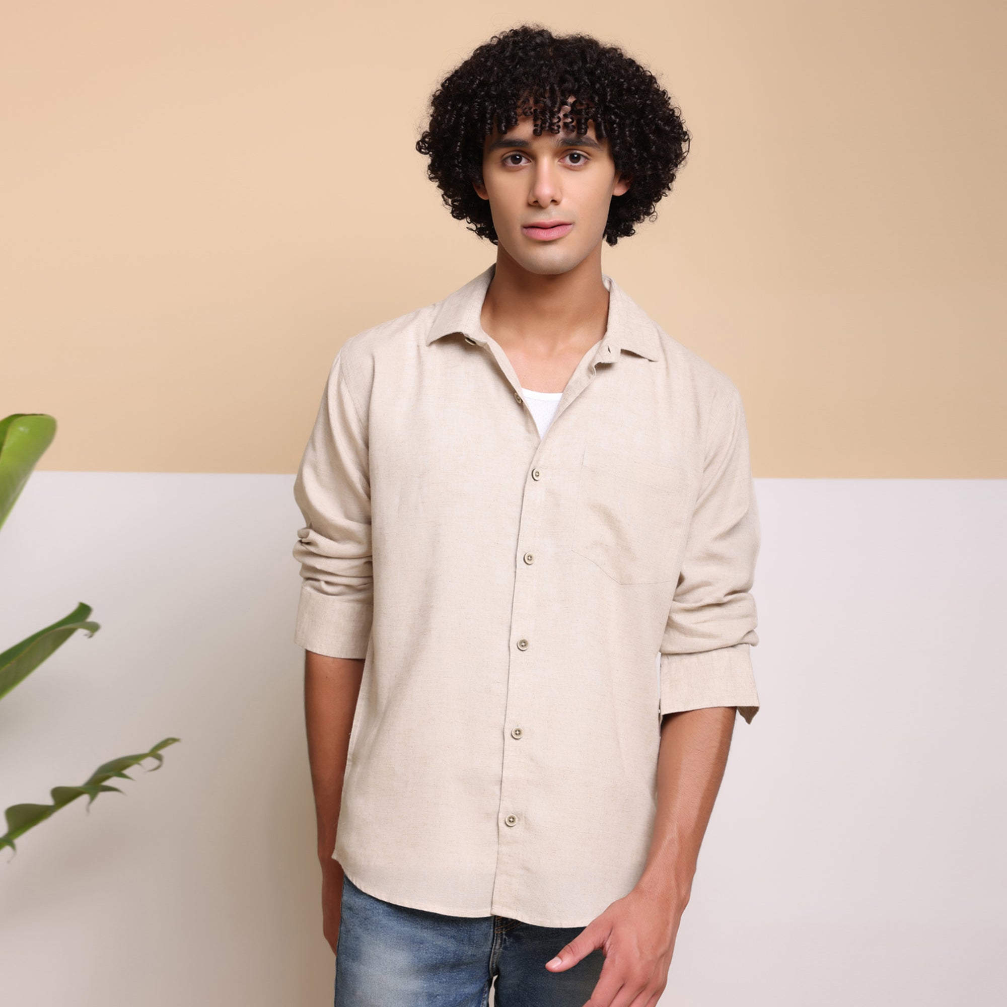 FINE LINEN SHIRTS FOR MEN (Full Sleeves)-Natural Beige