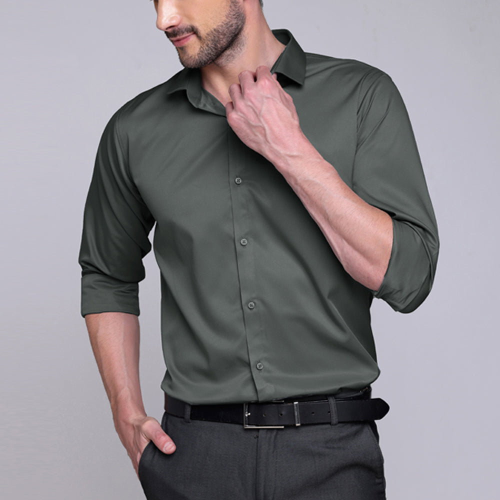 Premium Satin Lycra Formal Dark Grey Shirt