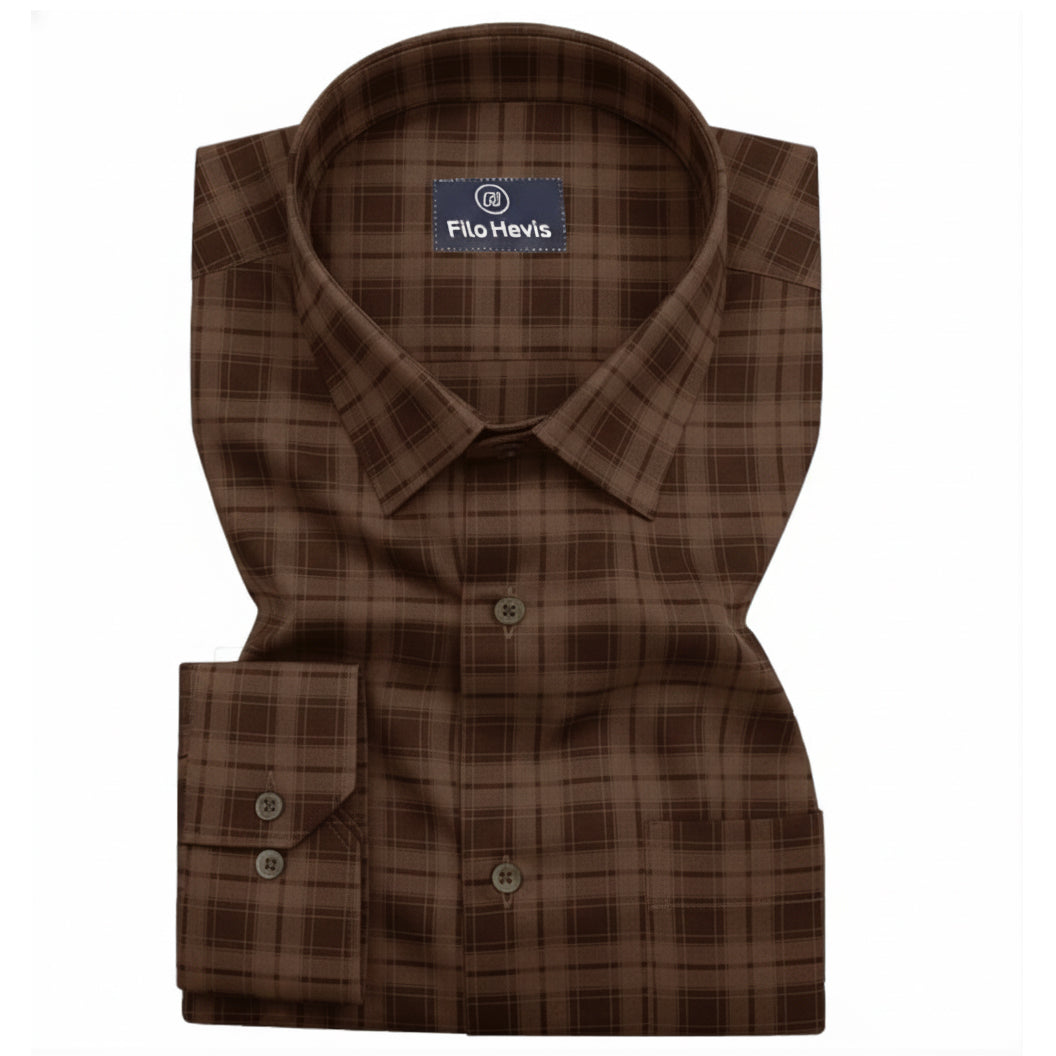 FORMAL COTTON CHECK SHIRTS FOR MEN - Brown Plaid (Long Sleeve)